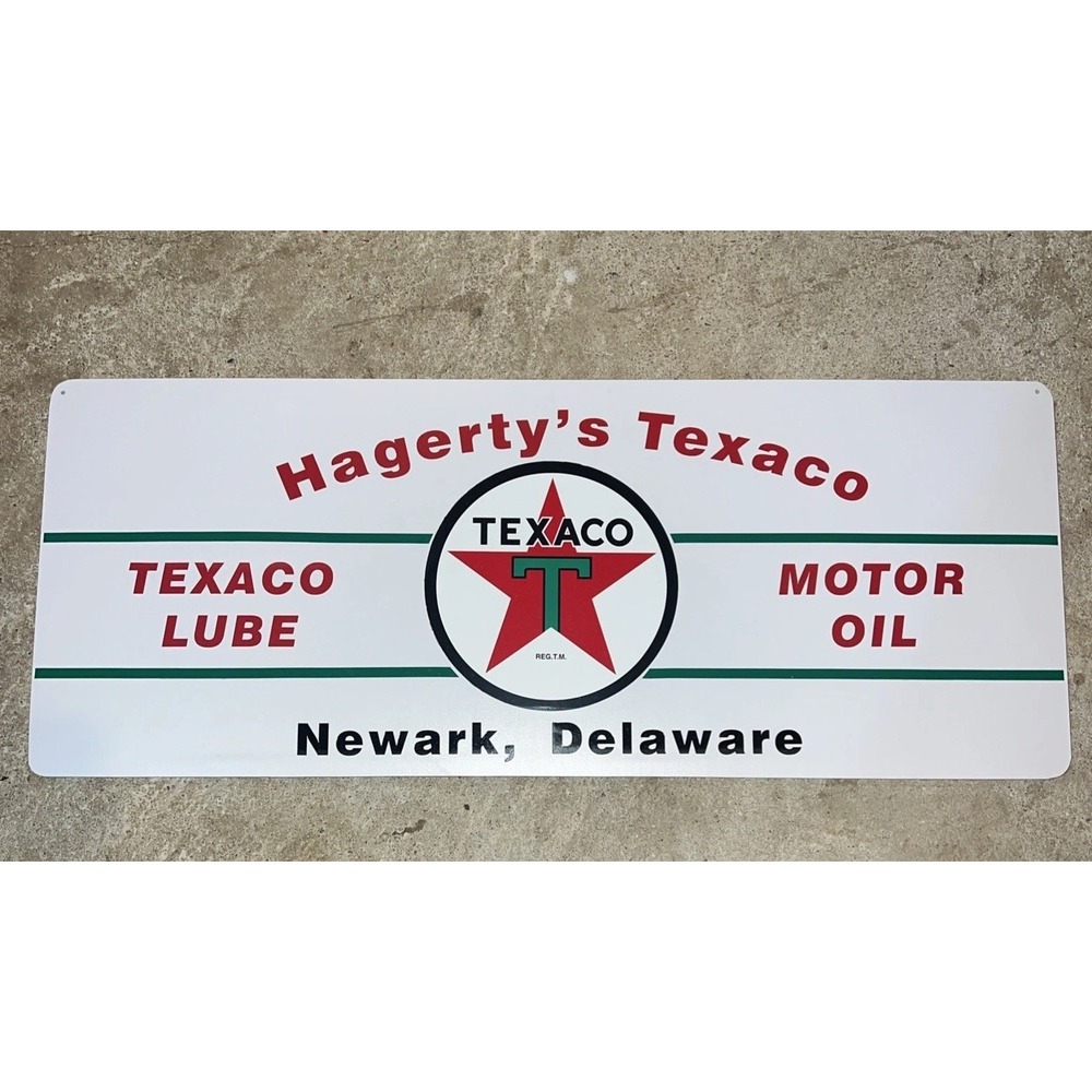 Vintage Texaco Metal Sign Hagerty's Newark Delaware Gas Oil Advertising 24x10